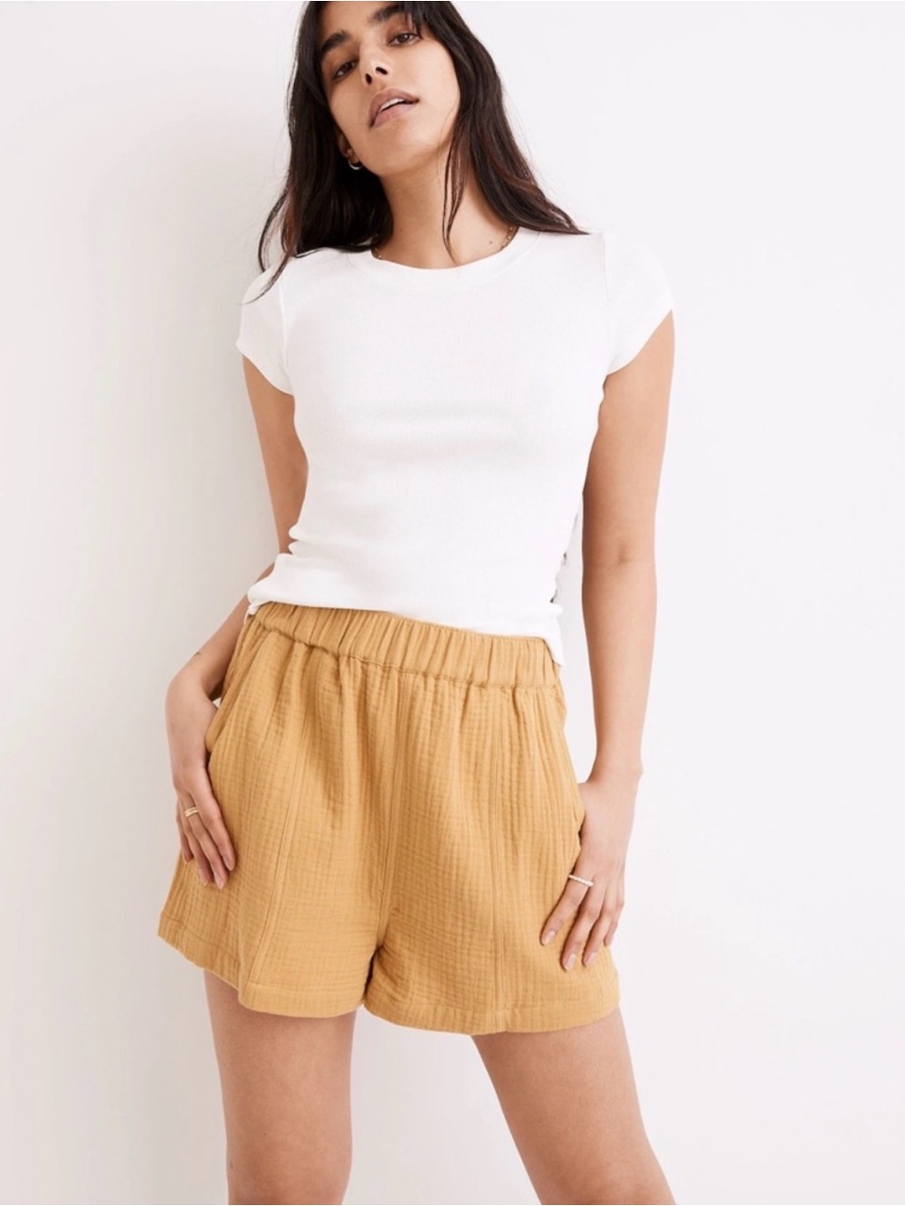 Madewell Easy Spun Pull On Shorts in Mustard